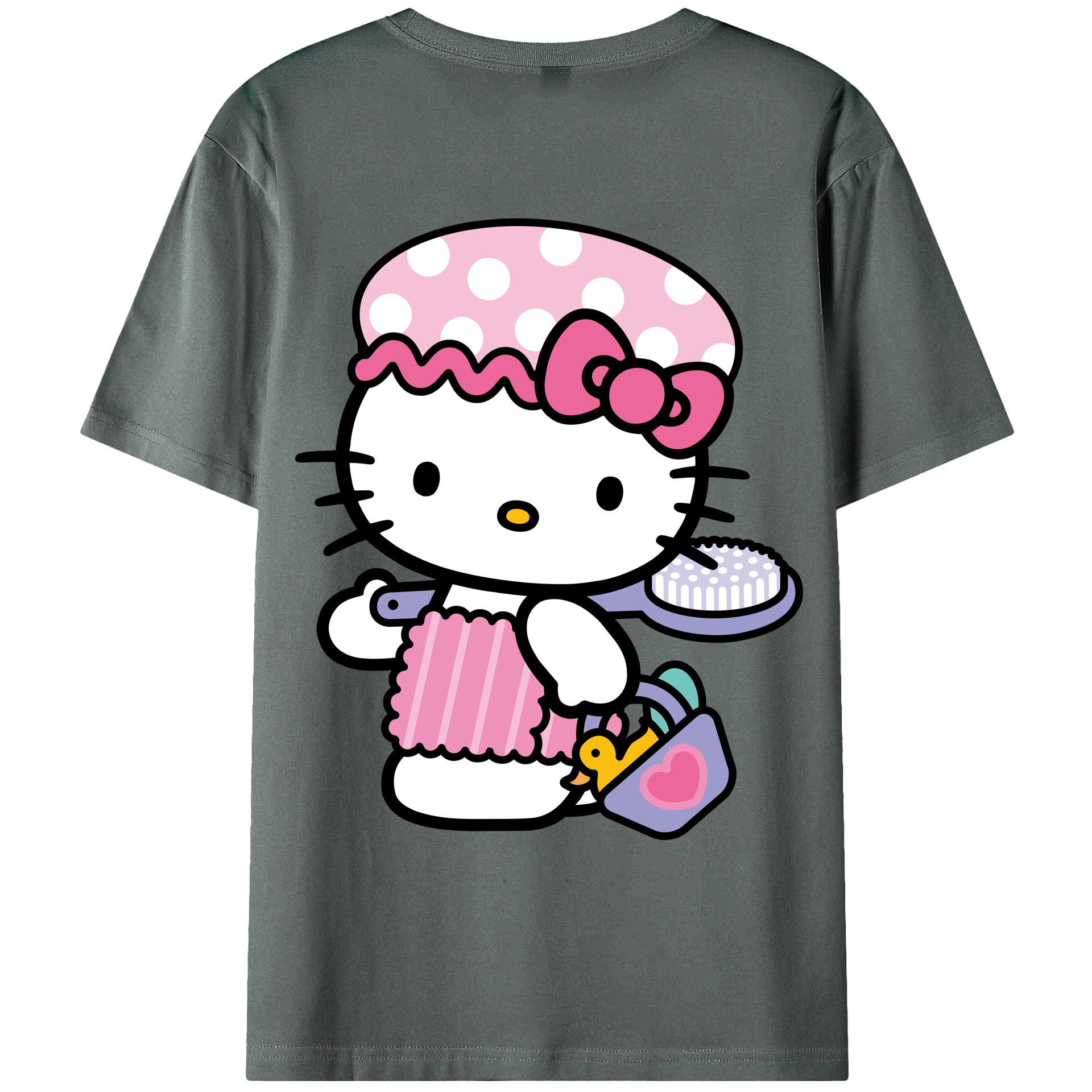 （画像用） Hello Kitty ハローキティ 綿100％ メンズ半袖Tシャツ（バックプリント） 通気性